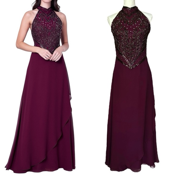 Vtg JOVANI New York Purple Beaded Silk Gown Dress Prom Pageant Bridesmaid sz 10 - Picture 1 of 12